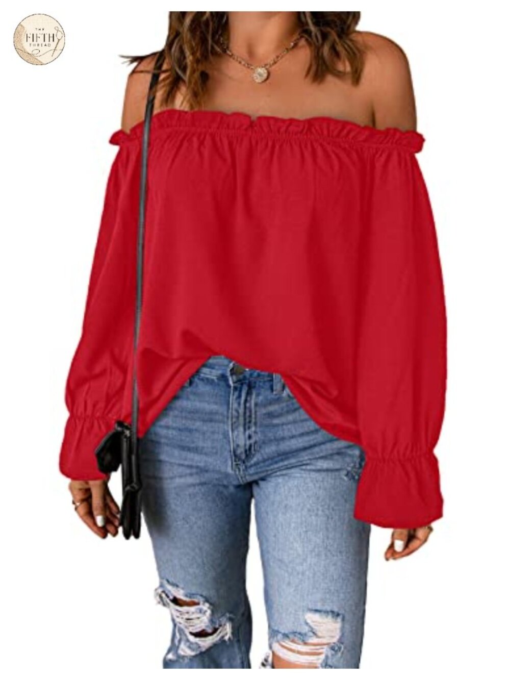 Womens Chiffon Off Shoulder Ruffle Long Sleeve Blouse Loose Fit Casual Top